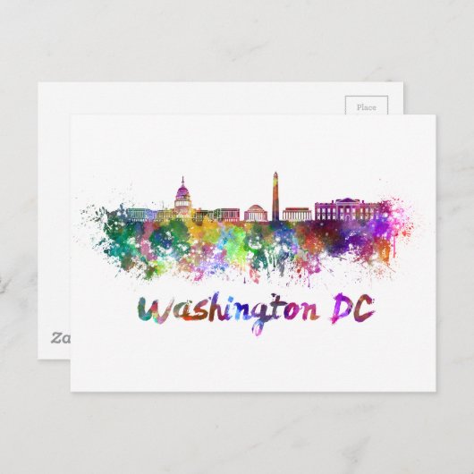 Washington DC skyline im Watercolor Postkarte (Vorne/Hinten)