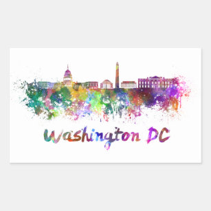 Washington DC skyline im Watercolor Rechteckiger Aufkleber