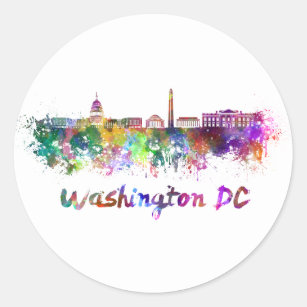 Washington DC skyline im Watercolor Runder Aufkleber