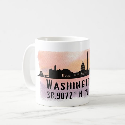 Washington DC Skyline Latitude und Längengrad Kaffeetasse (Vorderseite Links)