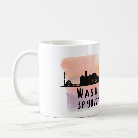 Washington DC Skyline Latitude und Längengrad Kaffeetasse (Links)