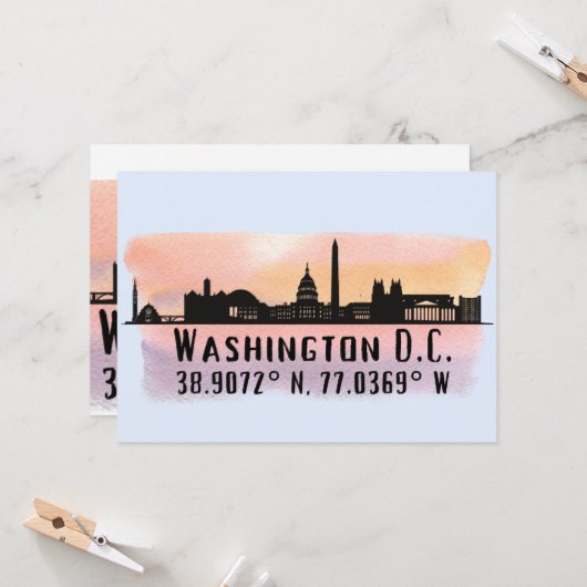 Washington DC Skyline Latitude und Längengrad Karte (Vorderseite/Rückseite Beispiel)