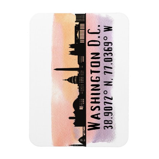 Washington DC Skyline Latitude und Längengrad Magnet (Vertikal)