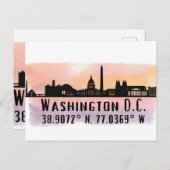 Washington DC Skyline Latitude und Längengrad Postkarte (Vorne/Hinten)
