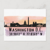 Washington DC Skyline Latitude und Längengrad Postkarte (Vorderseite)