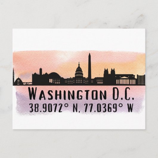 Washington DC Skyline Latitude und Längengrad Postkarte (Vorderseite)