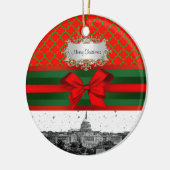 Washington DC Skyline Red Green Quatrefoil BG Xmas Keramikornament (Links)