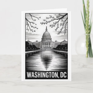 Washington DC Skyline Schwarz Weiß Holzschnitt Karte