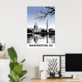 Washington DC Skyline Schwarz Weiß Holzschnitt Poster (Heimbüro)