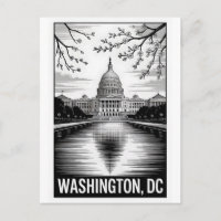 Washington DC Skyline Schwarz Weiß Holzschnitt