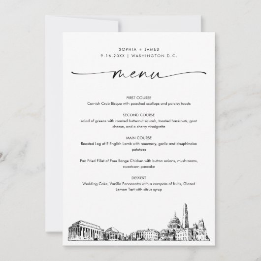 Washington DC Skyline Wedding Dinner Menu Card 12x (Vorderseite)