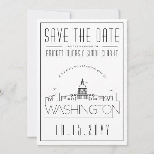 Washington DC | Stilisierte Skyline Save the Date Einladung (Vorderseite)