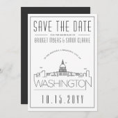Washington DC | Stilisierte Skyline Save the Date Einladung (Vorne/Hinten)