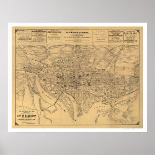 Washington DC & Suburbs Karte von Gedney 1886 Poster