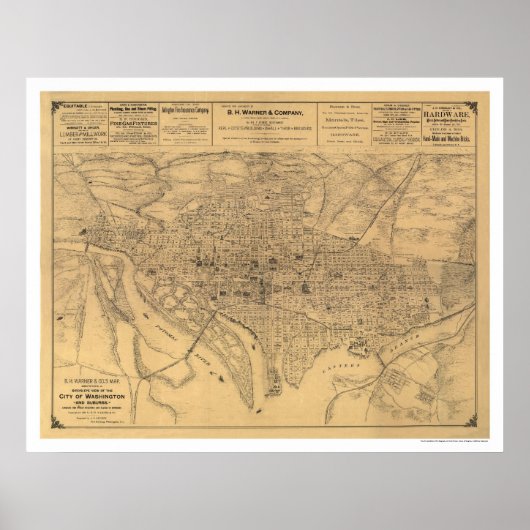 Washington DC & Suburbs Karte von Gedney 1886 Poster (Vorne)