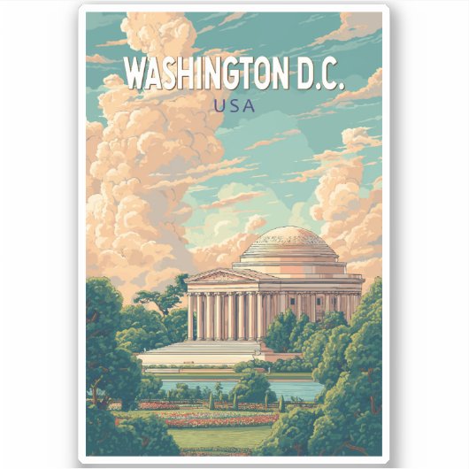 Washington DC Thomas Jefferson Memorial Travel Art Aufkleber (Vorderseite)