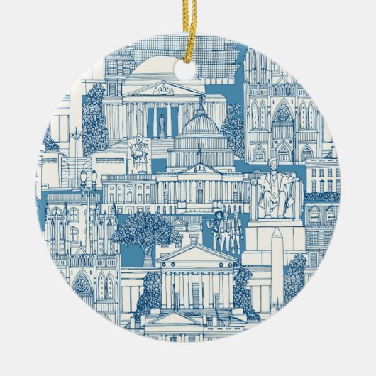 Washington DC Toile Blau Keramik Ornament (Vorne)