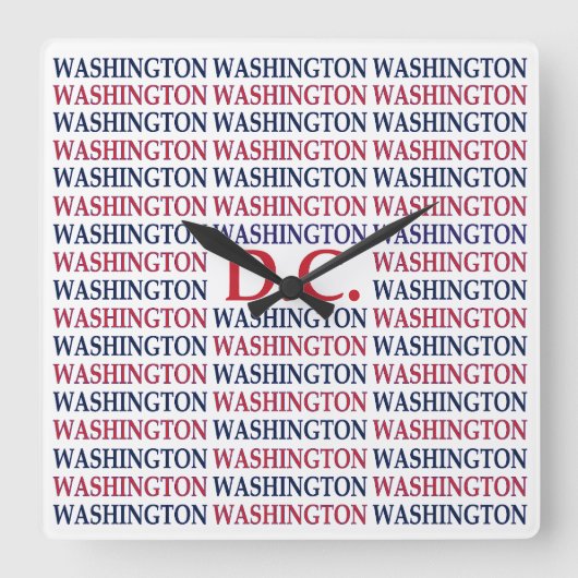 Washington DC Typografie Quadratische Wanduhr (Vorderseite)