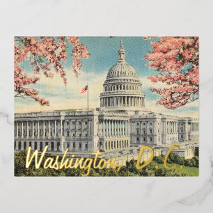 Washington DC US Capitol Kirschblüten Gold Folien Feiertagspostkarte