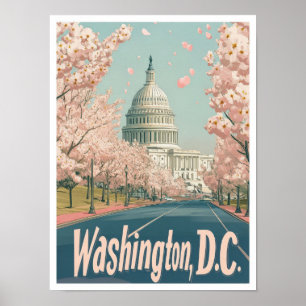 Washington DC USA Art Vintage Travel Illustration Poster