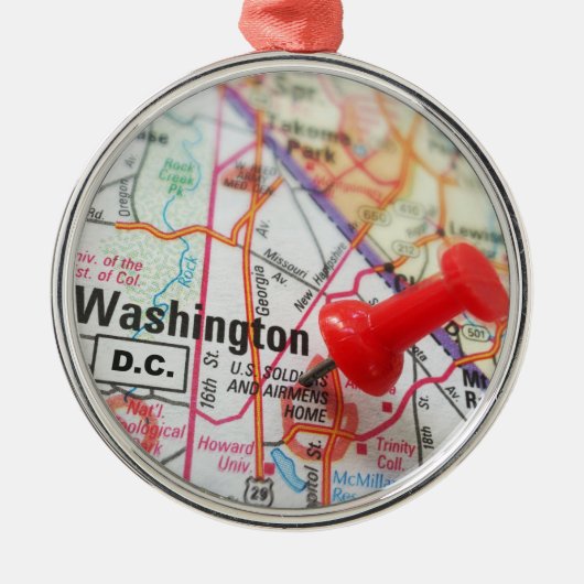 Washington DC USA Hauptstadt Map Button Ornament Aus Metall (Vorne)