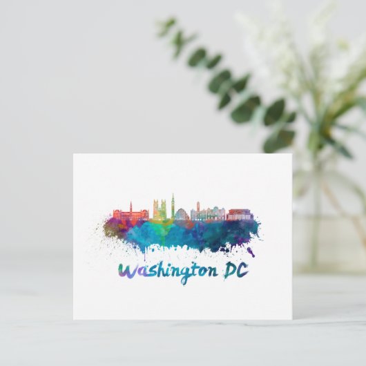 Washington DC V2 Skyline in Aquarellfarben Postkarte (Stehend Vorderseite)