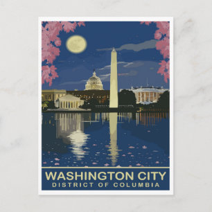 Washington DC, Wasserspiegelungen bei Nacht, Reise Postkarte