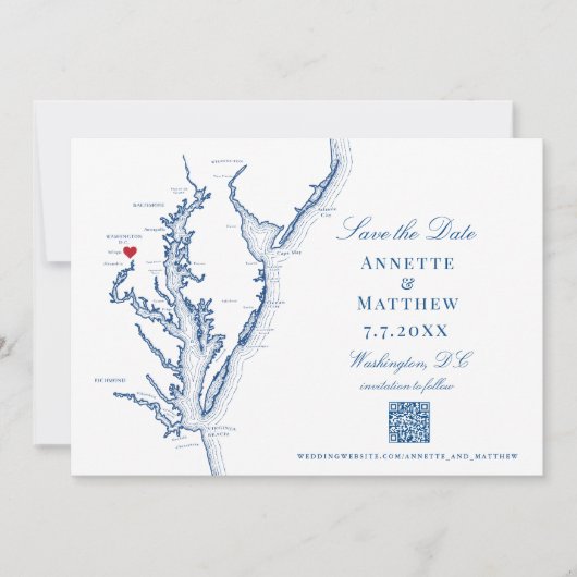Washington DC Wedding Elegant Navy QR Code Save The Date (Vorderseite)