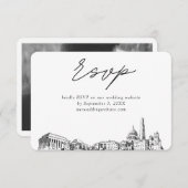 Washington DC Wedding Minimalistisch Sketch UAWG Begleitkarte (Vorne/Hinten)