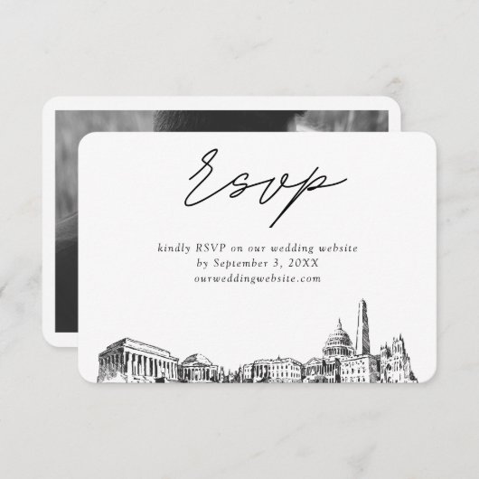 Washington DC Wedding Minimalistisch Sketch UAWG Begleitkarte (Vorne/Hinten)