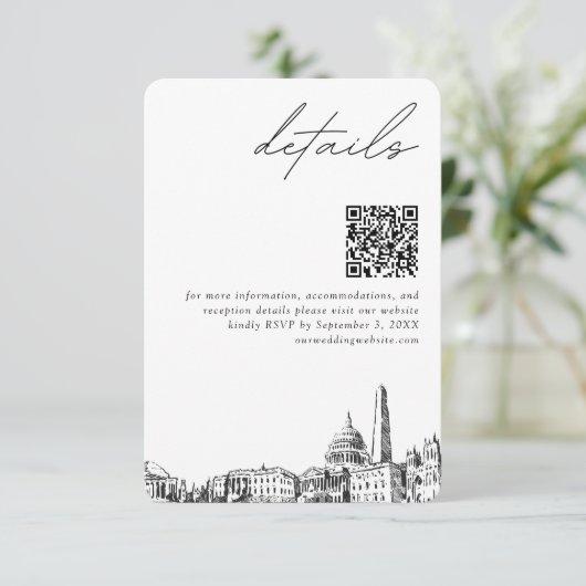 Washington DC Wedding Modern Details QR Code Begleitkarte (Stehend Vorderseite)