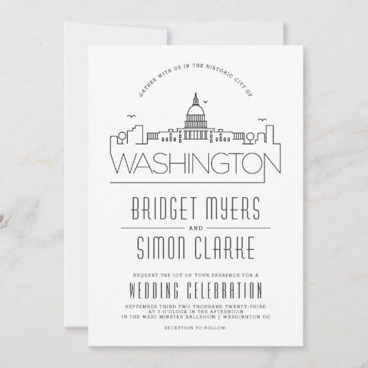 Washington DC Wedding | Stylisierte Skyline-Einlad Einladung (Vorderseite)
