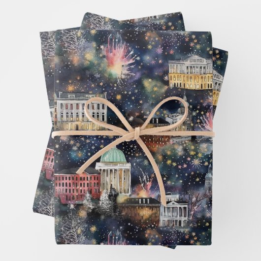 Washington DC Weihnachten & Neues Jahr Wasserfarbe Geschenkpapier Set (Beispiel)