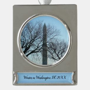 Washington Denkmal im Winter I Landschaft Banner-Ornament Silber