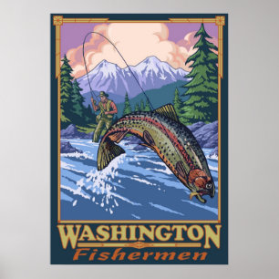 Washington-Fischer - Fliegen-Fischen-Reise-Plakat Poster