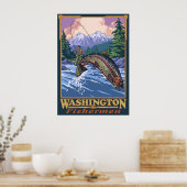 Washington Fisherman - Fly Fishing Travel Poster (Küche)
