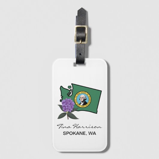 Washington Flag & Blume Pacific Rhododendron Gepäckanhänger (Vorderseite Vertikal)