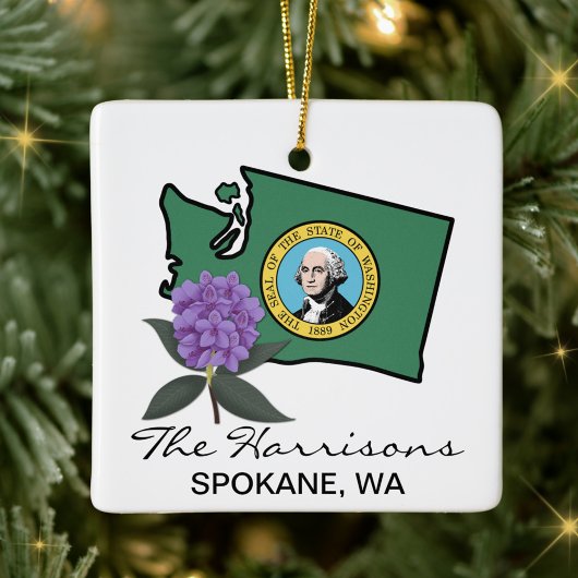 Washington Flag & Blume Pacific Rhododendron Keramikornament