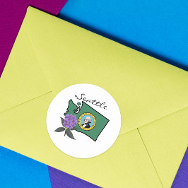 Washington Flag & Blume Pacific Rhododendron Runder Aufkleber