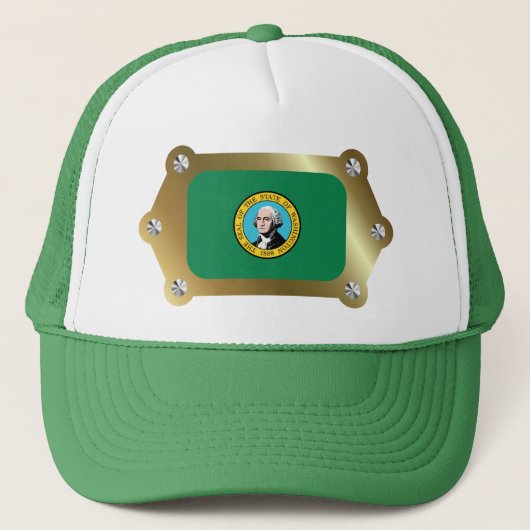 Washington gerahmt Flag Hat Truckerkappe (Vorderseite)