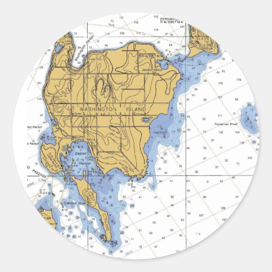 Washington Island, WI Nautical Chart Runder Aufkleber (Vorderseite)