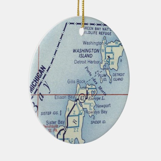 Washington Island WI Old Map Keramik Ornament (Rechts)