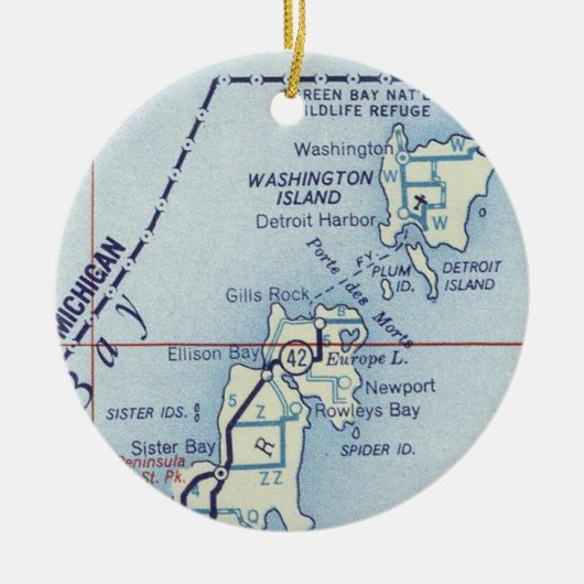 Washington Island WI Old Map Keramik Ornament (Vorne)