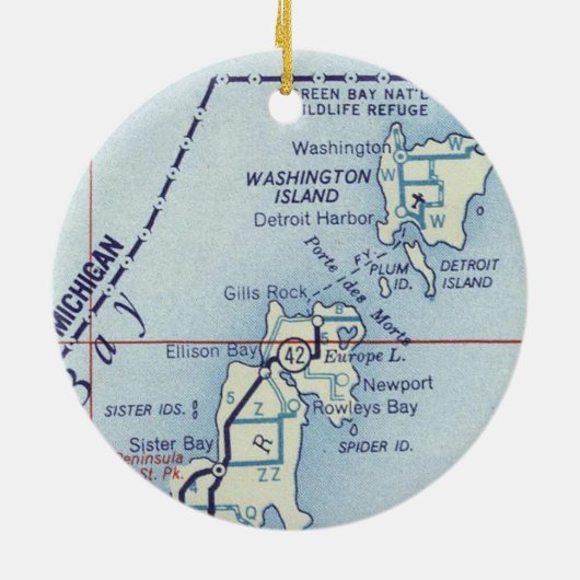 Washington Island WI Old Map Keramik Ornament (Hinten)