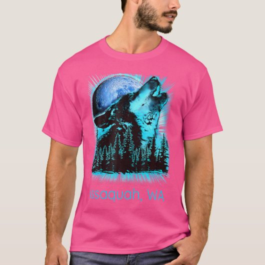 Washington Issaquah Howling Wolf in Moon Forest Na T-Shirt (Vorderseite)