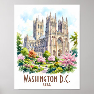 Washington Kathedrale Religiöse Aquarell-Darstellu Poster