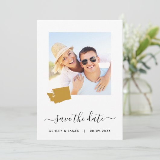 Washington Map Foto Wedding Save the Date Card (Stehend Vorderseite)