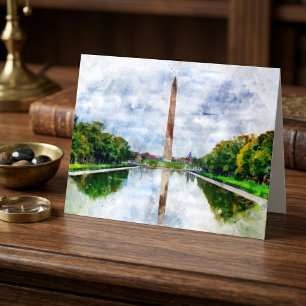Washington Monument Aquarell mit Spiegelung Dankeskarte