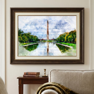 Washington Monument Aquarell mit Spiegelung Fotodruck