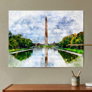 Washington Monument Aquarell mit Spiegelung Poster